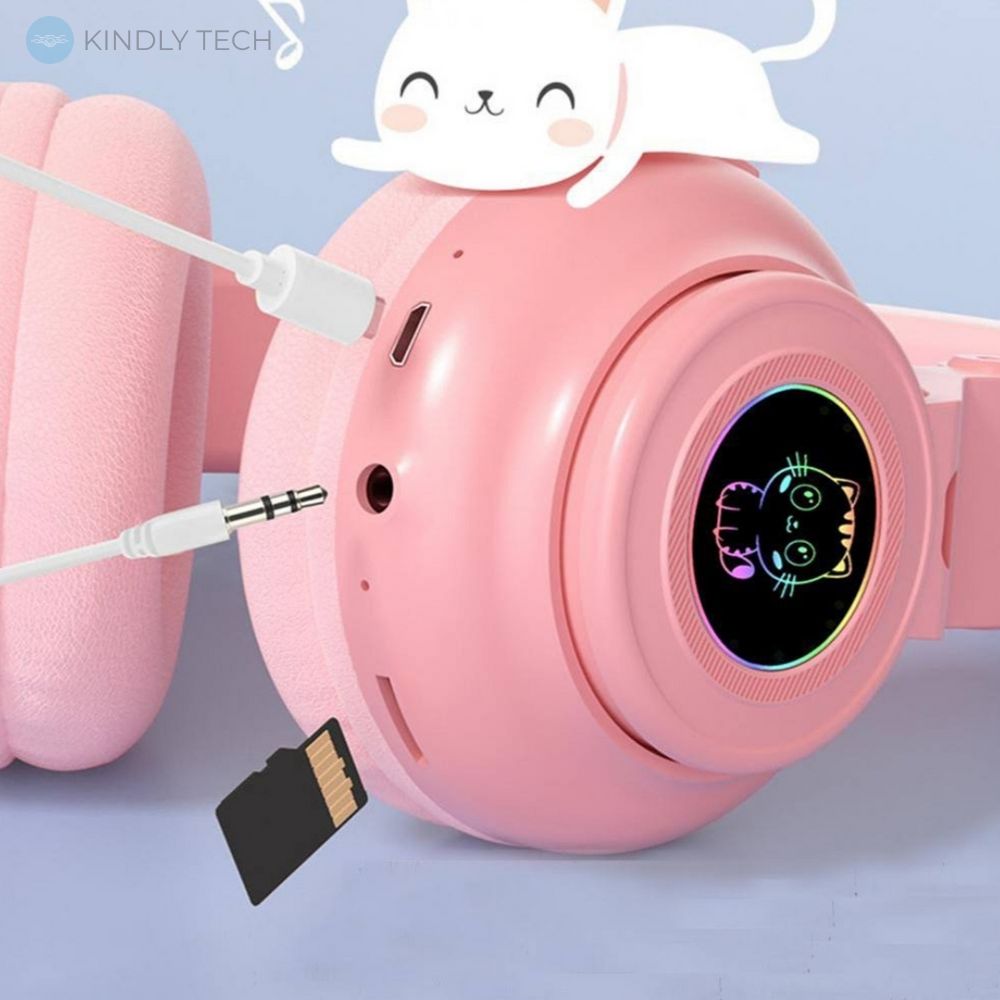 Наушники беспроводные LED с кошачьими ушками STN-26, Pink