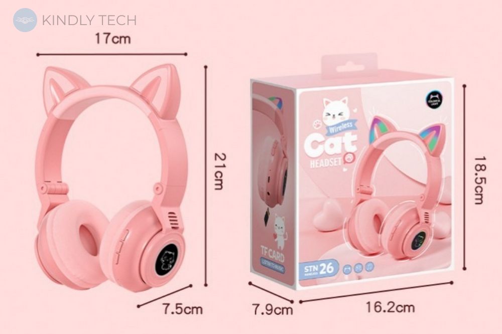 Навушники бездротові LED з котячими вушками STN-26, Pink