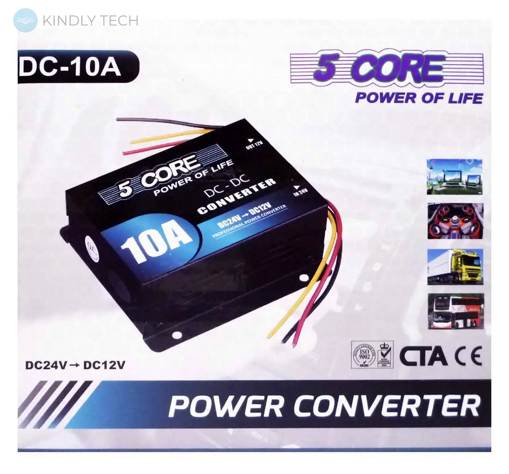 Автомобильный конвертер с световой индикацией, DС/DC 24V-12V, 10A