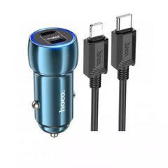 Автомобильное зарядное устройство Car Charger | 40W | 2 PD | Cable C to Lightning Cable (1m) — Hoco Z48 — Sapphire Blue