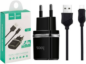 Сетевое зарядное устройство Hoco C12 2USB Smart + кабель Micro 2.4A