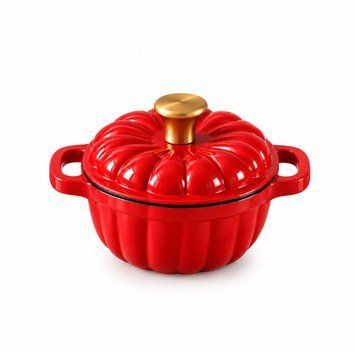 Вишукана чавунна кокотниця Royal Grace &laquo;Гарбуз Red&raquo; RG8890RD, 12 см, 0,4 л