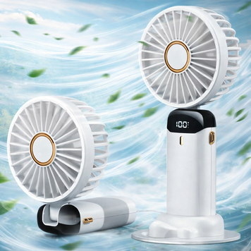 Мощный портативный аккумуляторный вентилятор Aucoofany N15 с LED дисплеем и 5 скоростями, Белый