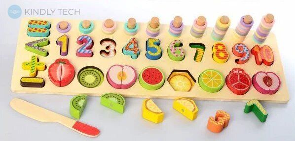 Дерев'яна іграшка Набір першокласника MD 2284 цифри/фрукти/фігури
