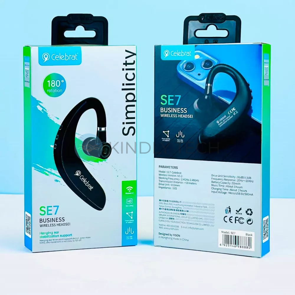 Bluetooth навушник гарнітура Celebrat SE7 &mdash; Black