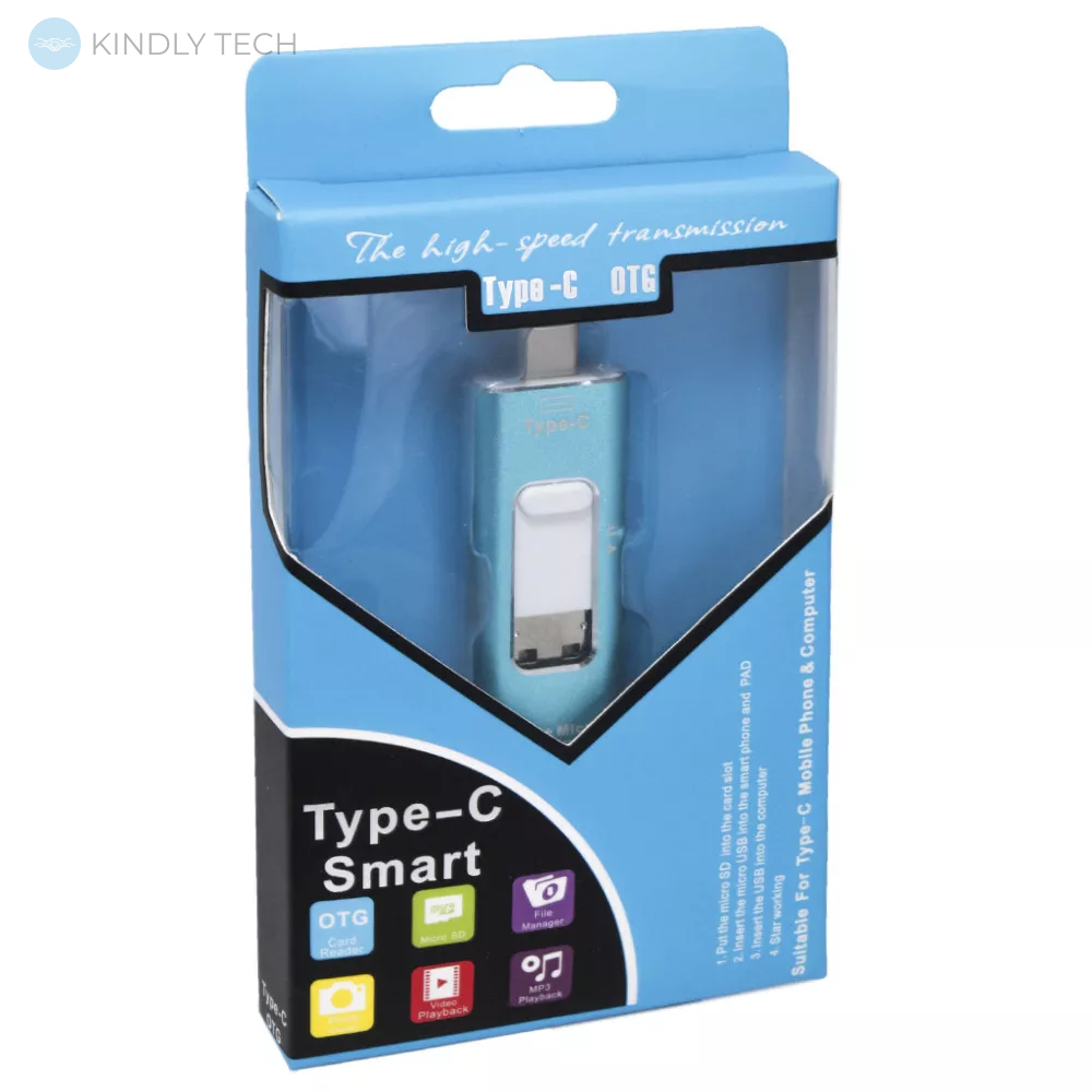 Card Reader — Type C (M), USB (M) - MicroSD « OTG SMART» — Blue