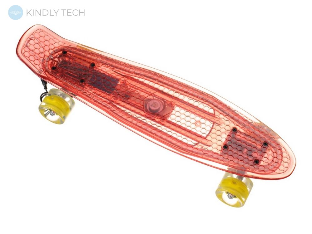 Скейт Пенни Борд (Penny Board) прозрачный со светящимися колесами, Red