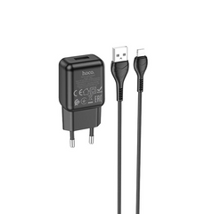 Мережевий зарядний пристрій + кабель iPhone СЗУ адаптер Hoco C96A 2.1A, Чорний