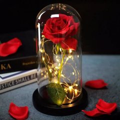 Роза красная в колбе "маленькая" с LED подсветкой желтого цвета, отличный подарок любимой девушке