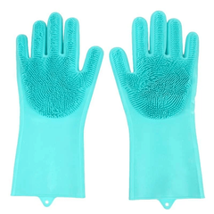 Силиконовые многофункциональные перчатки для мытья и чистки Magic Silicone Gloves с ворсом Голубые