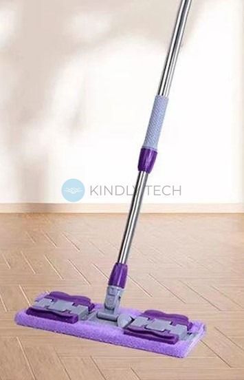 Швабра с насадкой из микрофибры Clamp Cloth Mop на зажимах с дополнительной запаской Фиолетовая