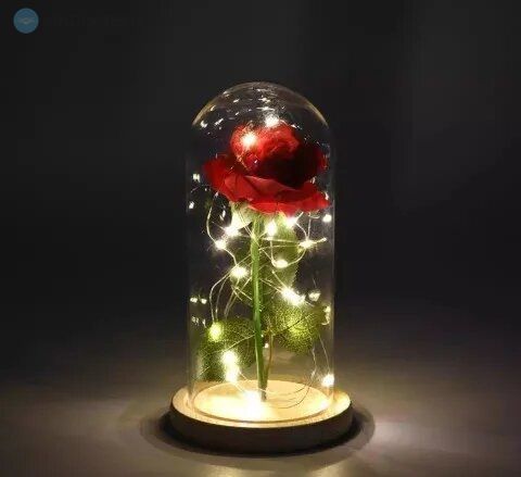 Роза красная в колбе "маленькая" с LED подсветкой желтого цвета, отличный подарок любимой девушке