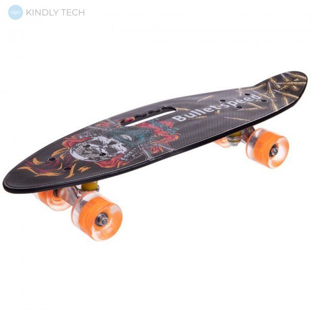 Скейт Пенні Борд (Penny Board 885) зі світними колесами та ручкою, Чорний/Череп