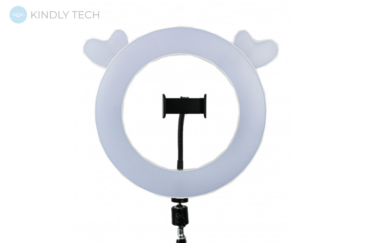 Кольцевая Led лампа с ушками-сердцами с держателем для смартфона, диаметр 27 см