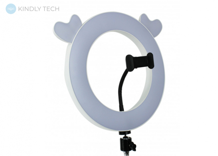 Кольцевая Led лампа с ушками-сердцами с держателем для смартфона, диаметр 27 см