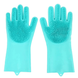 Силіконові багатофункціональні рукавички для миття і чищення Magic Silicone Gloves з ворсом Блакитні