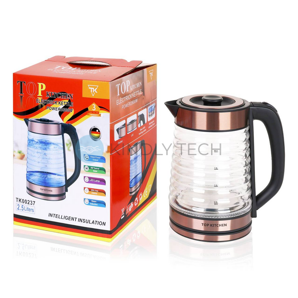 Чайник электрический, рифленое стекло Top Kitchen TK 00237, 2,5 л - 2600 Вт