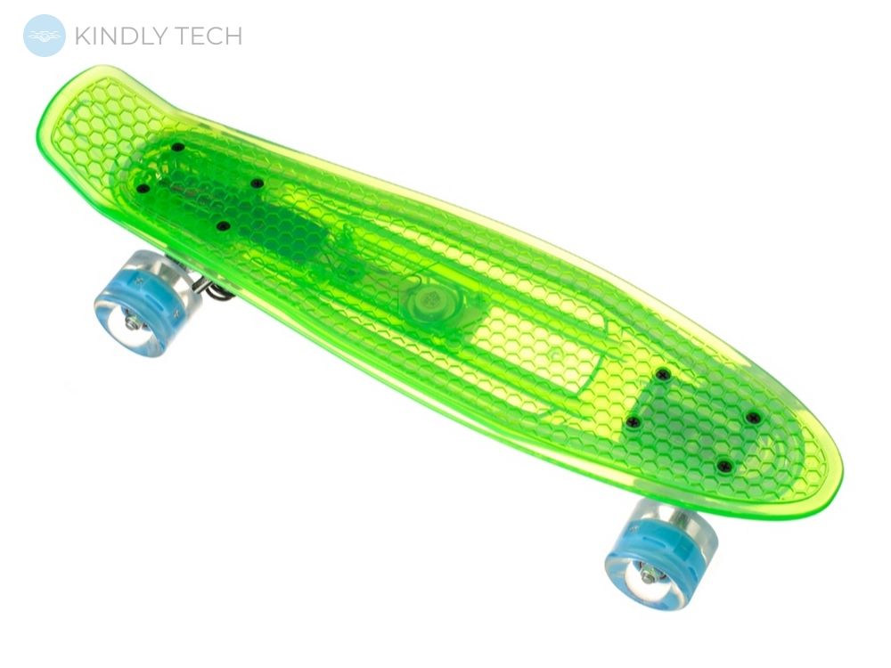 Скейт Пенни Борд (Penny Board) прозрачный со светящимися колесами, Green
