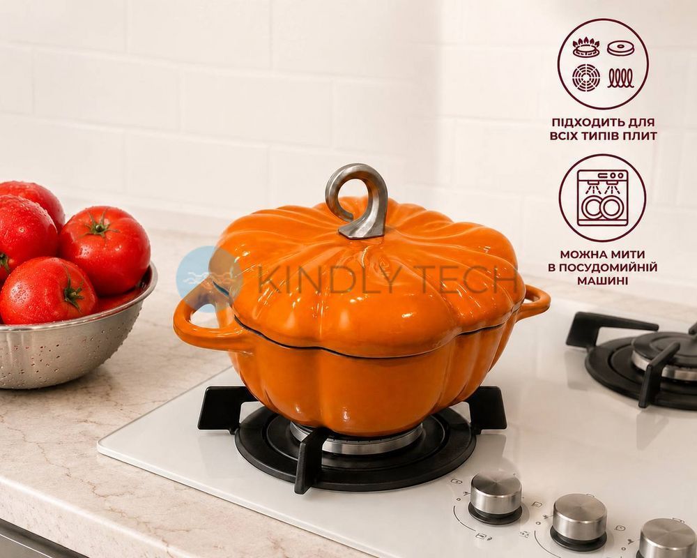 Чугунная кастрюля Royal Grace RG-8890 3,6 л эмалированная для всех типов плит и духовки.