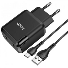 Мережевий зарядний пристрій 2.1A 2U | USB C Cable (1m) - Hoco N7 - Black