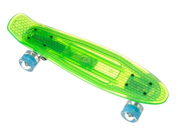 Скейт Пенни Борд (Penny Board) прозрачный со светящимися колесами, Green