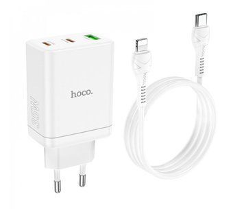 Домашнее зарядное устройство 35W PD QC3.0 с кабелем USB-C на Lightning (1 м) Hoco N33 белого цвета