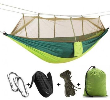 Подвесной гамак с москитной сеткой Hammock Net, двухместный гамак в чехле, Green