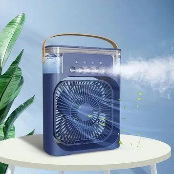 Компактный портативный мини кондиционер FAN USB увлажнитель подсветка 3 скорости,Синий