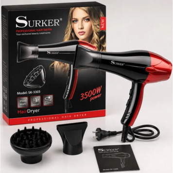 Мощный фен для волос SURKER SK-3303 2400 Вт с ионизацией и холодным обдувом