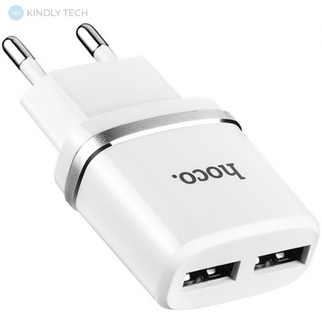 Зарядное устройство HOCO C12 на 2USB 5W/2.4A + кабель Lightning (Iphone), White