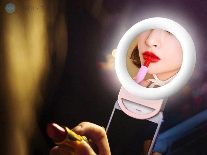 Кольцевая селфи-лампа с зеркалом Selfie Ring Light для телефона, планшета - A4S, белая