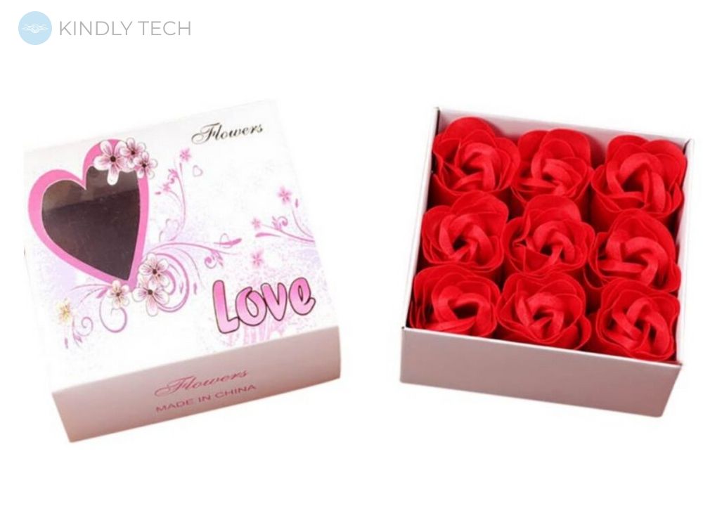 Подарунковий набір мила з дев'яти троянд Flower gift box, Red