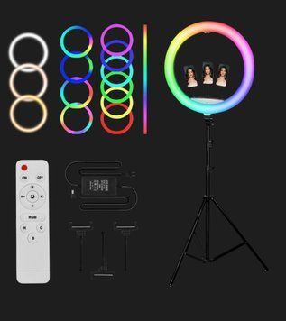 Кільцева лампа зі штативом 46 см світлодіодна RGB MJ-18