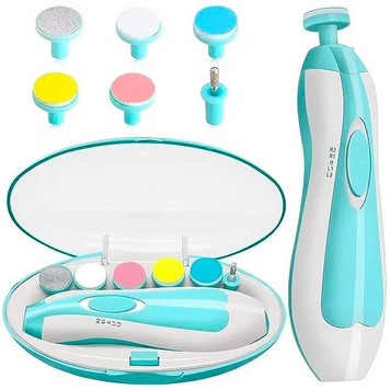 Безпечний манікюрний набір NAIL TRIMMER XL-667 електричний 6 в 1 з LED підсвіткою,Блакитний