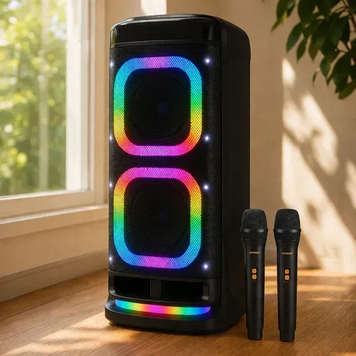 Портативная Bluetooth-колонка BTS-2120 60 Вт с двумя беспроводными микрофонами и караоке.