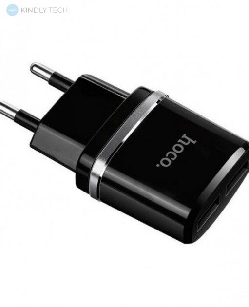 Зарядний пристрій HOCO C12 на 2USB 5W/2.4A + кабель Lightning (Iphone), Black