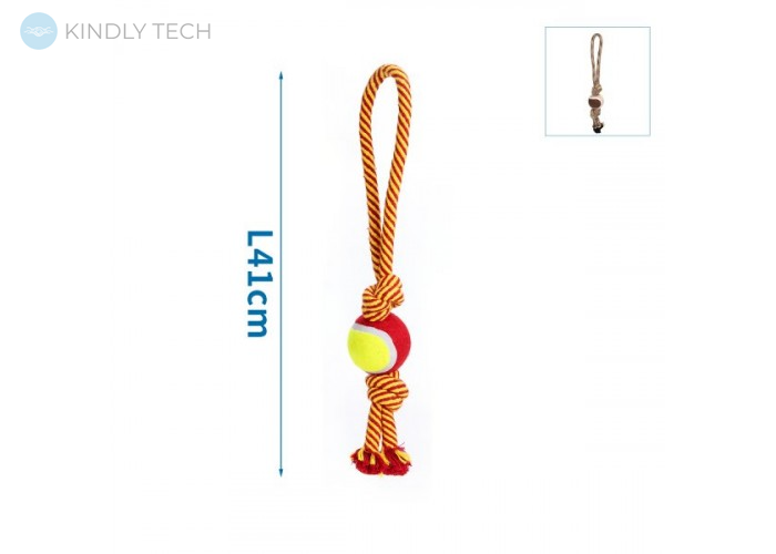 Іграшка для собак Канат-мотузка з м'ячиком для цуценят 41 см.