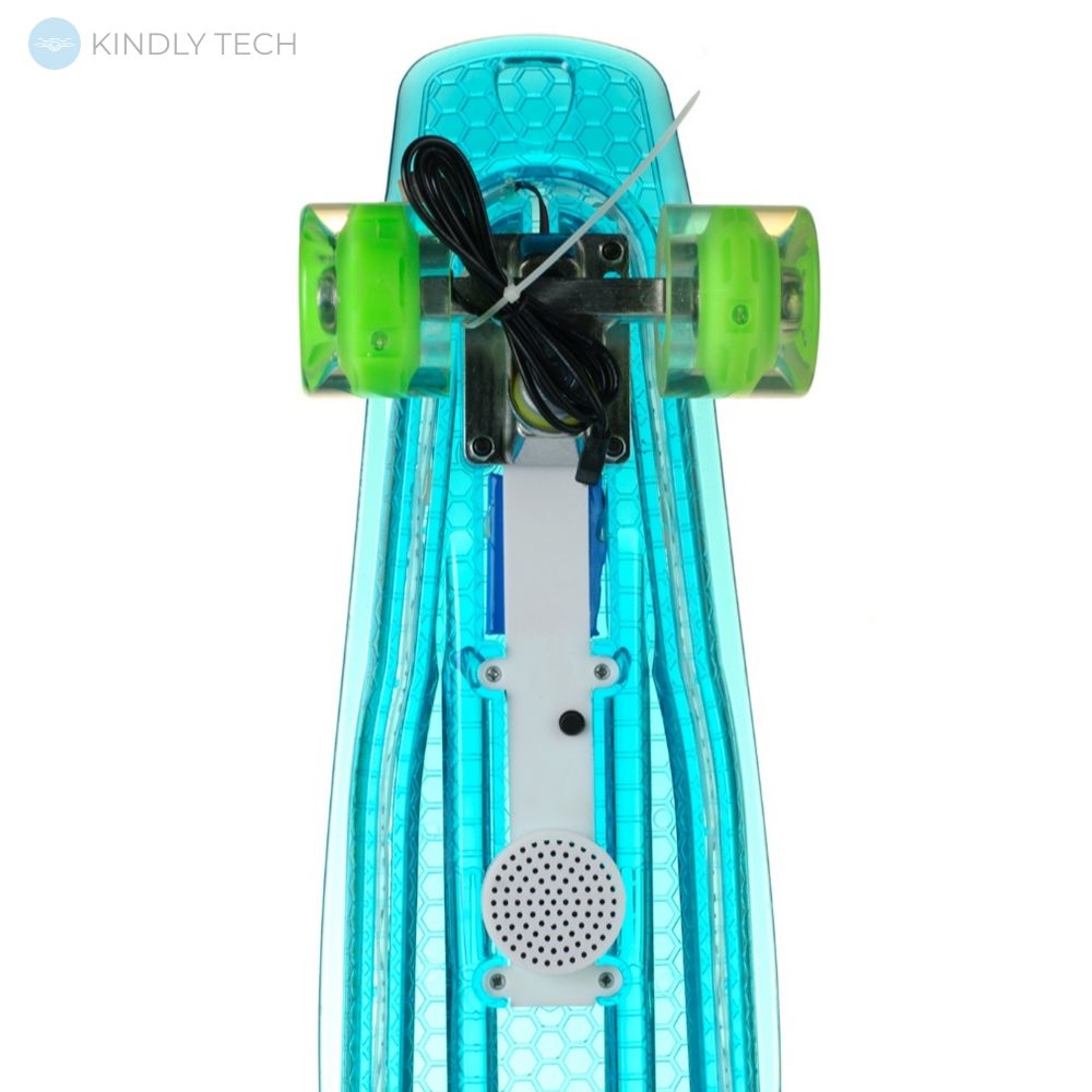 Скейт Пенні Борд (Penny Board) прозорий з сяючими колесами, Blue