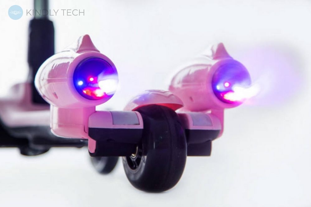 Дитячий триколісний самокат з двома димовими турбінами Glanber BT, Pink