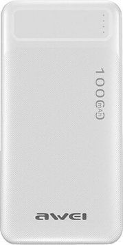 Power Bank Портативний зарядний пристрій УМБ 10000 mAh AWEI P5K, Біле