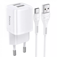 Мережевий зарядний пристрій 2.4A 2U | USB C Cable (1m) - Hoco N8 - White