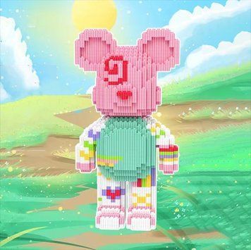 Конструктор Magic Blocks у вигляді ведмедика Bearbrick Зелений з рожевим 30,5см 1380 деталь