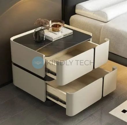 Тумбочка прикроватная SZXF01 с сенсорной подсветкой, экокожей, USB и Bluetooth, белая