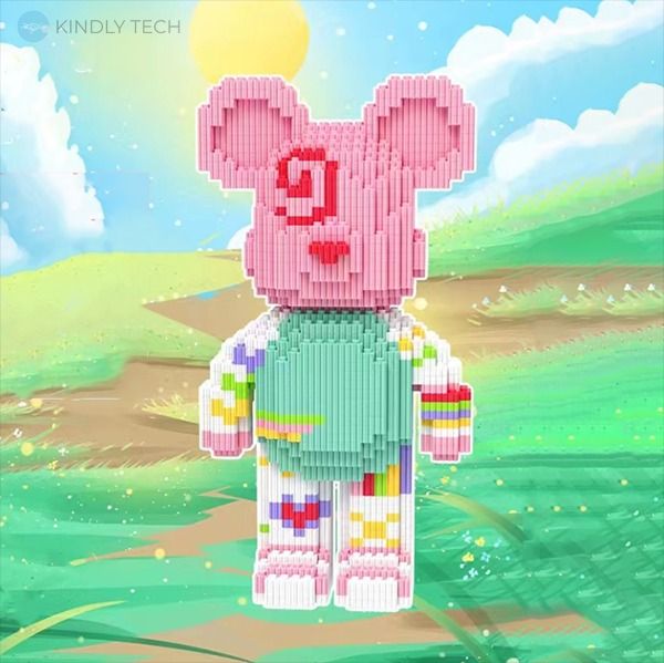 Конструктор Magic Blocks в виде мишки Bearbrick Зеленый с розовым 30,5см 1241 деталь