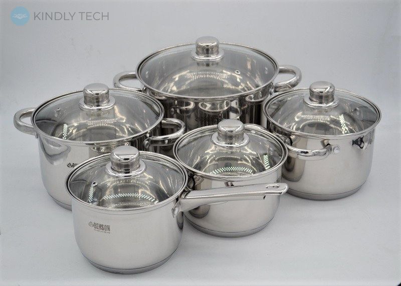 Набор посуды из нержавеющей стали 10 предметов Benson BN-207