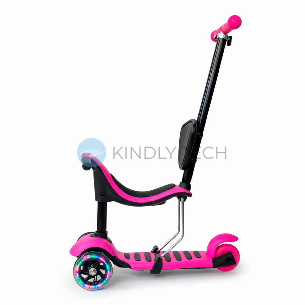 Дитячий самокат 3 в 1 Scooter Horned 0332-4S, з сидінням та батьківською ручкою, Рожевий