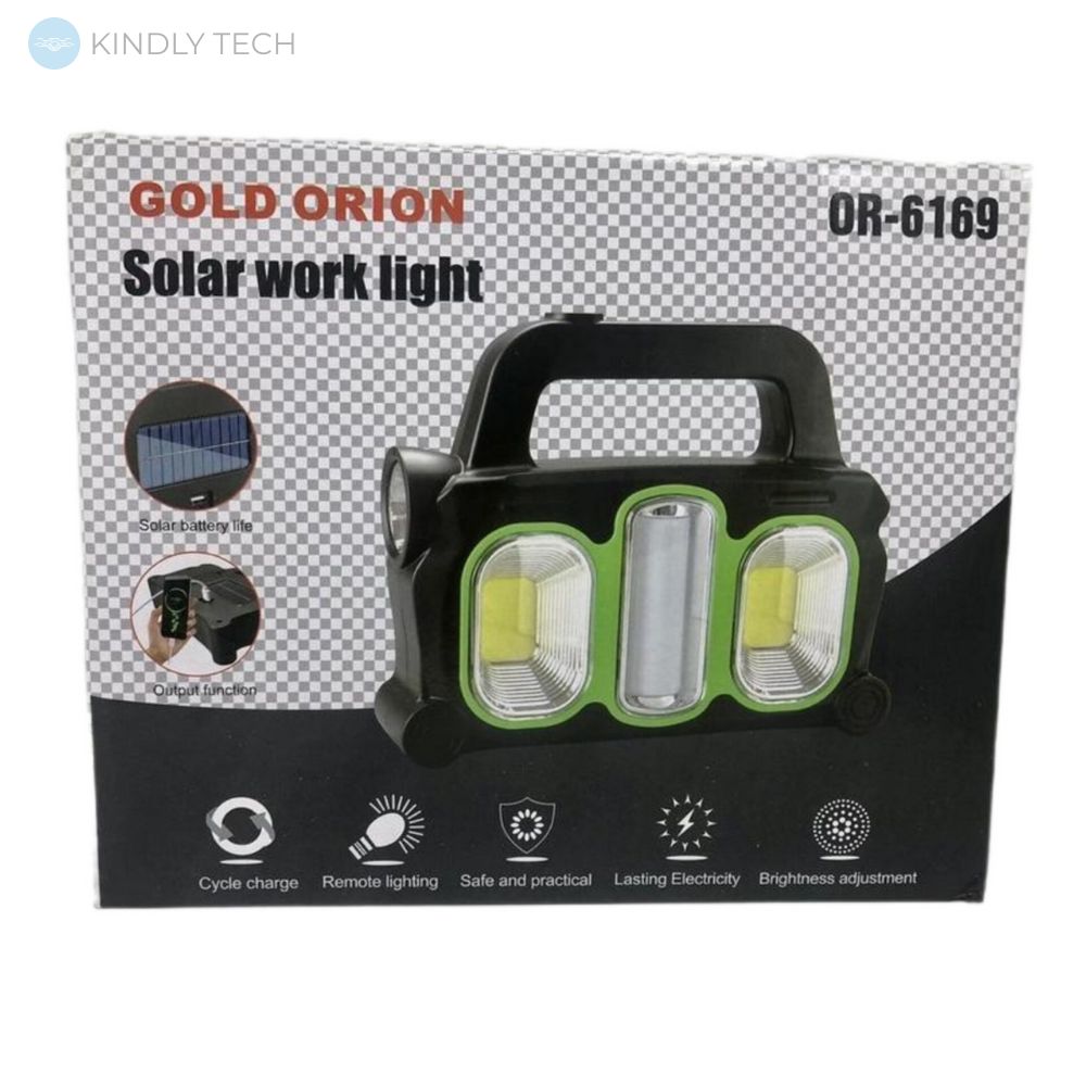 Світлодіодний ручний ліхтарик з акумулятором на сонячній батареї Gold Orion, Зелений