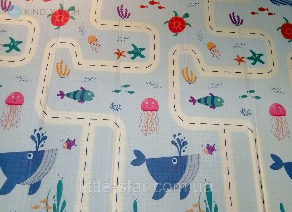 Дитячий ігровий двосторонній килимок "Кіт дорога - Ведмедик блакитний" 2м*1,8м (товщина-1см)