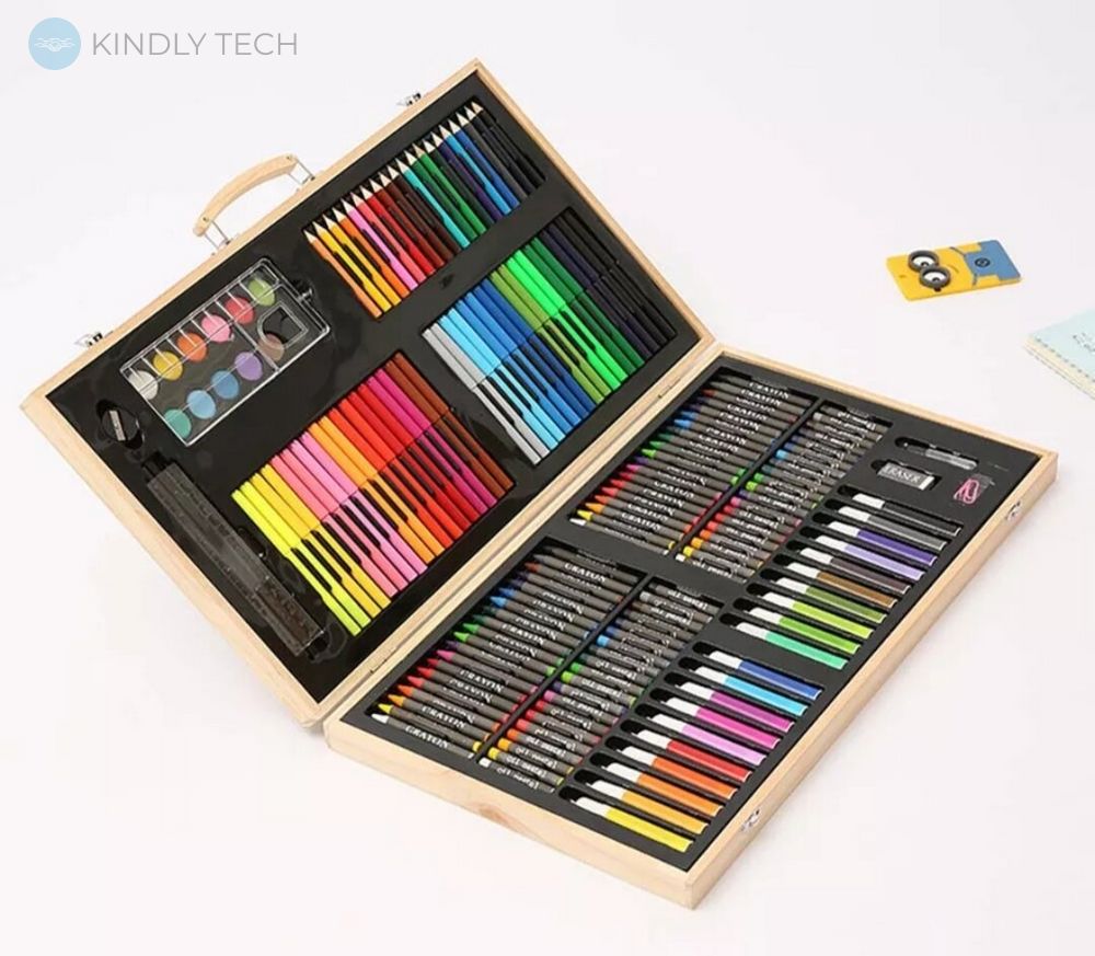 Художественный набор для рисования и творчества на 220 предметов в деревянном чемодане UKC