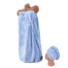 Комплект банный из микрофибры Belleve чалма с халатом, Синий